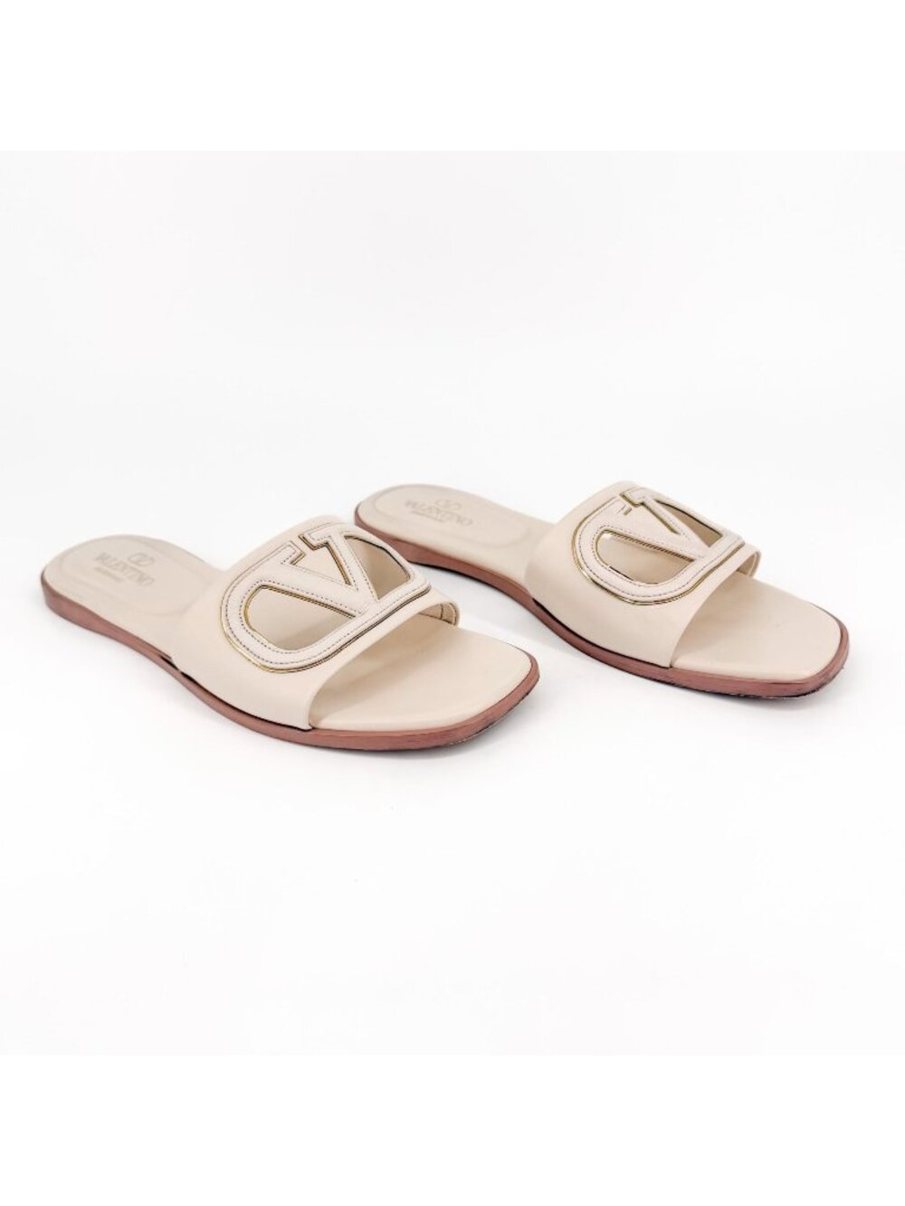 Valentino VLogo Cutout Slide Sandals White Leather Flat Size 39 US 9 Women’s